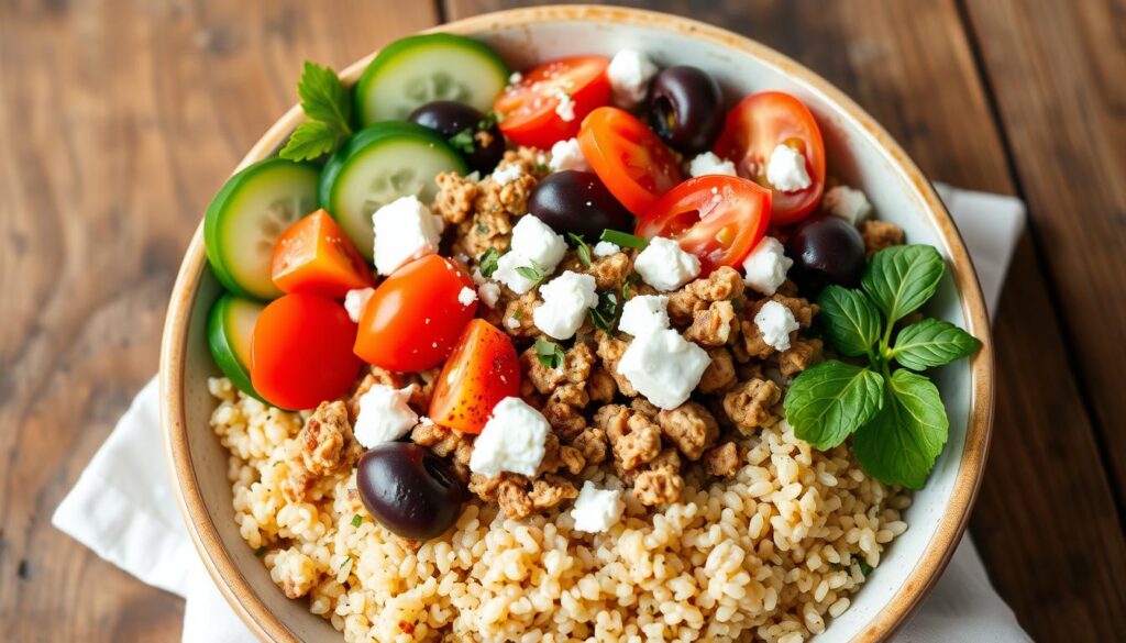 Mediterranean ground turkey dish Mediterranean ground turkey dish