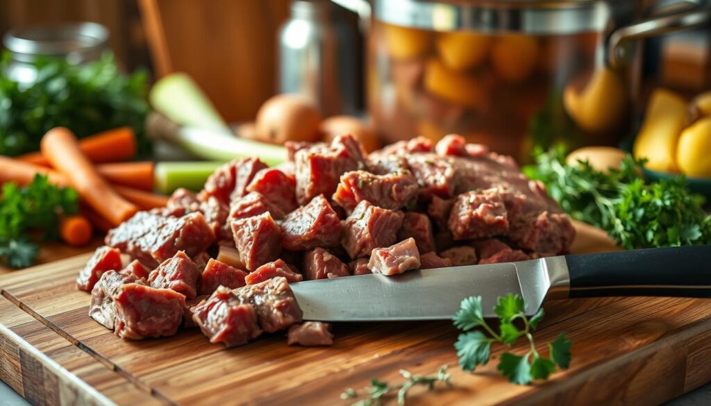 Preparing Beef for Vegetable Soup Preparing Beef for Vegetable Soup