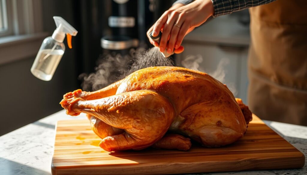 Spritzing Turkey During Smoking Process Spritzing Turkey During Smoking Process